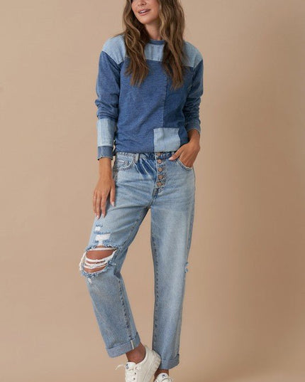 INSANE GENE MID RISE ROLLED UP BOYFRIEND JEANS - Sleekdenim.com
