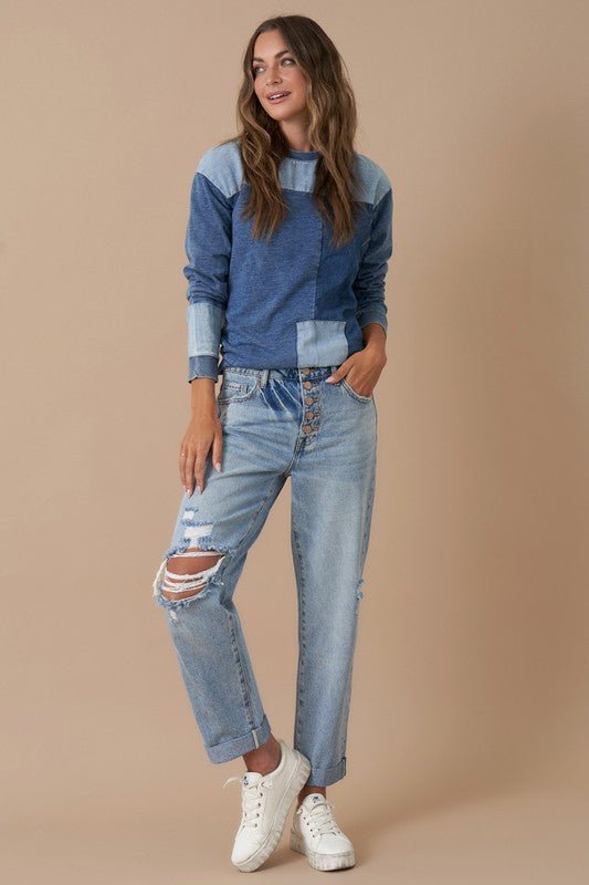 INSANE GENE MID RISE ROLLED UP BOYFRIEND JEANS - Sleekdenim.com