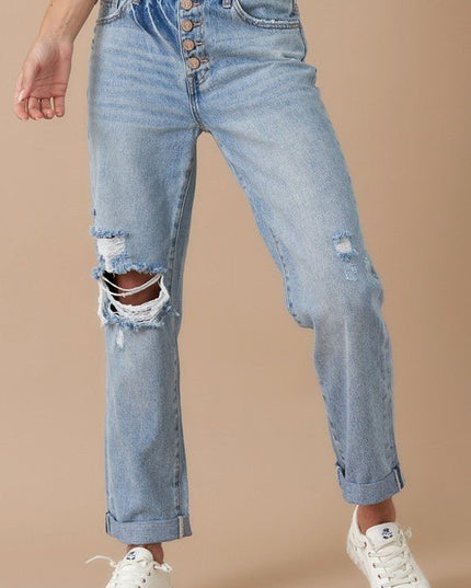 INSANE GENE MID RISE ROLLED UP BOYFRIEND JEANS - Sleekdenim.com