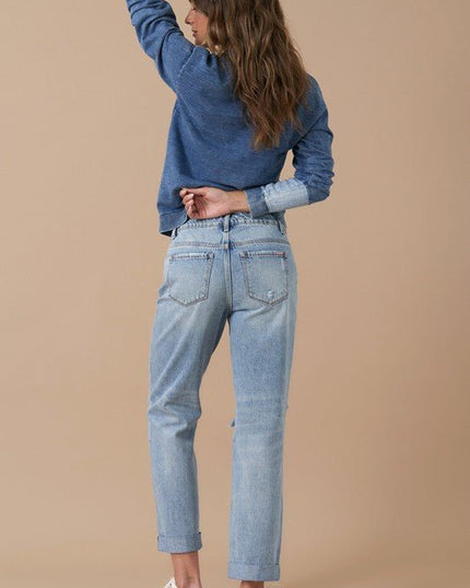 INSANE GENE MID RISE ROLLED UP BOYFRIEND JEANS - Sleekdenim.com