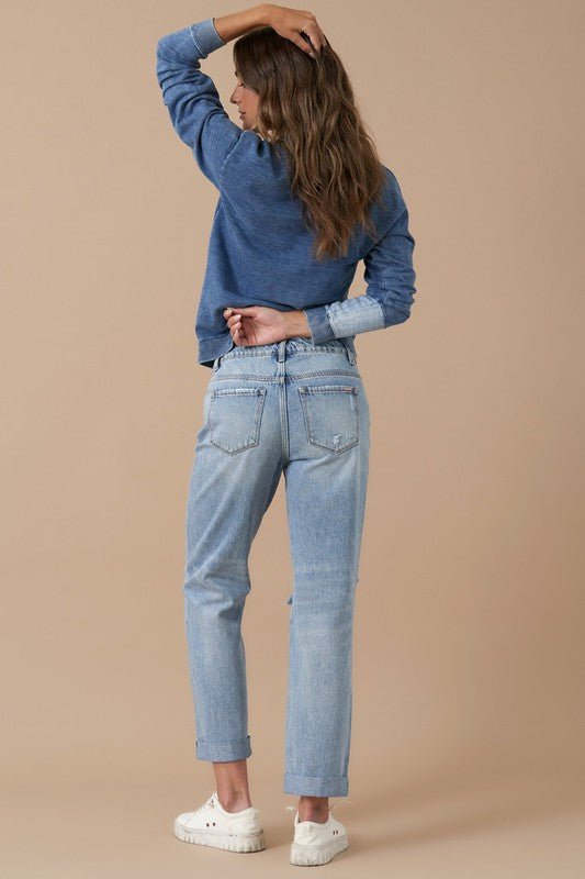 INSANE GENE MID RISE ROLLED UP BOYFRIEND JEANS - Sleekdenim.com