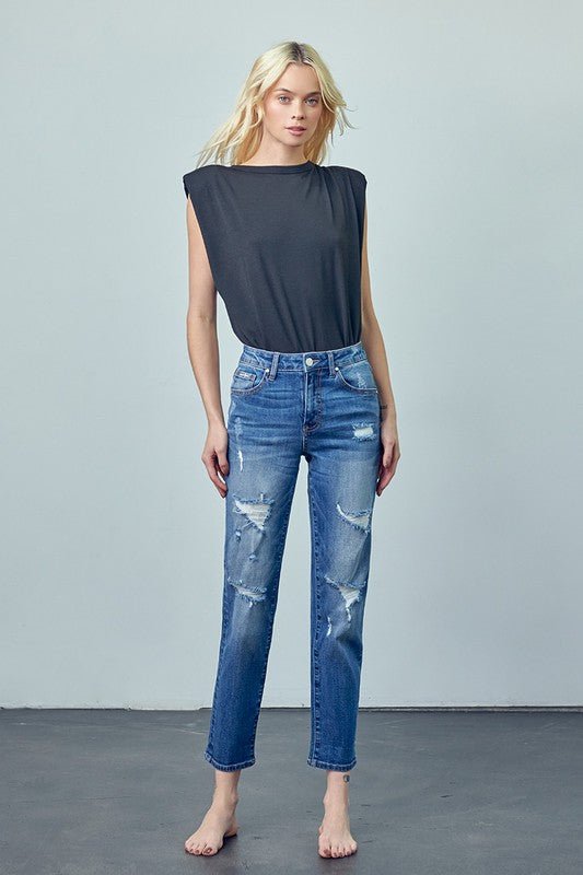 INSANE GENE MID RISE SLIM FIT ANKLE LENGTH GIRLFRIEND JEANS - Sleekdenim.com