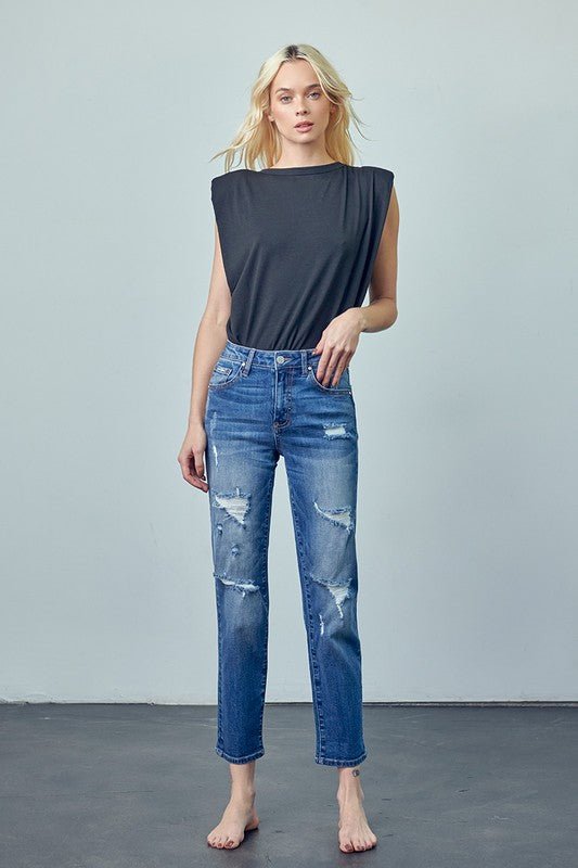 INSANE GENE MID RISE SLIM FIT ANKLE LENGTH GIRLFRIEND JEANS - Sleekdenim.com