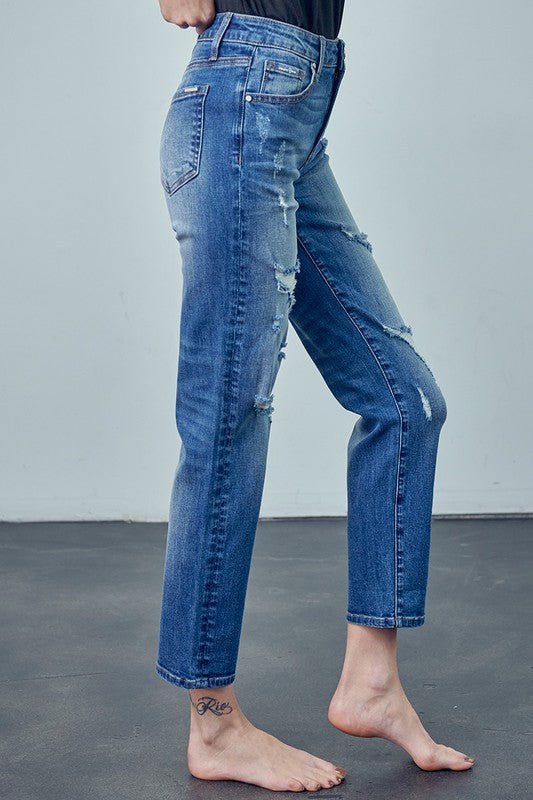 INSANE GENE MID RISE SLIM FIT ANKLE LENGTH GIRLFRIEND JEANS - Sleekdenim.com