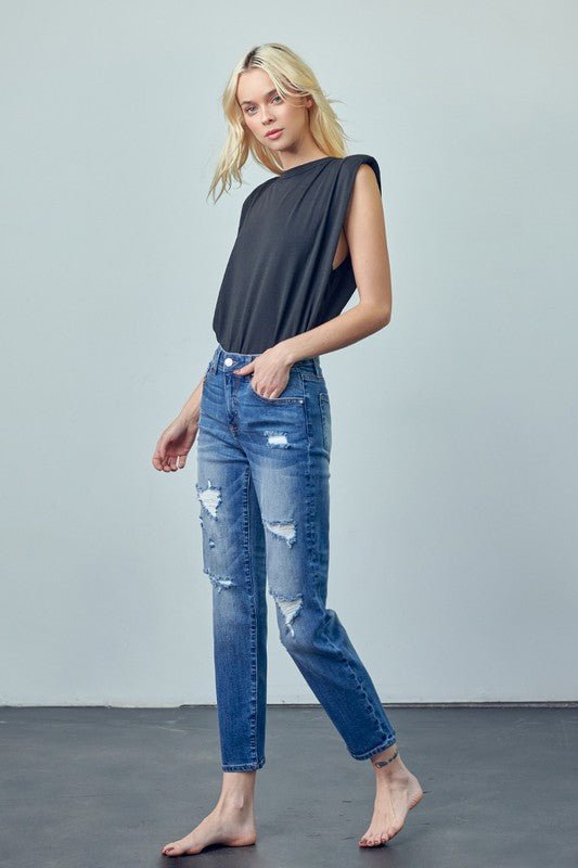 INSANE GENE MID RISE SLIM FIT ANKLE LENGTH GIRLFRIEND JEANS - Sleekdenim.com