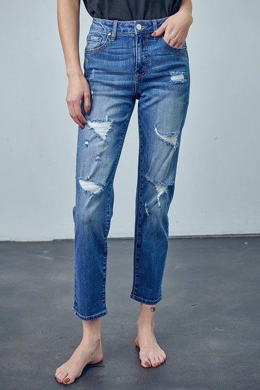 INSANE GENE MID RISE SLIM FIT ANKLE LENGTH GIRLFRIEND JEANS - Sleekdenim.com