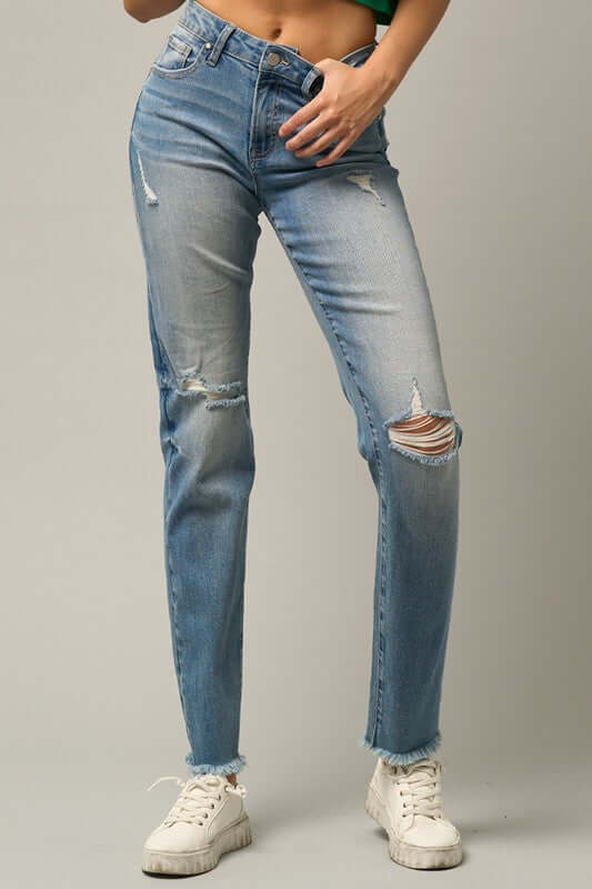 INSANE GENE MID - RISE SLIM FIT STRAIGHT LEG TAPERED JEANS - Sleekdenim.com