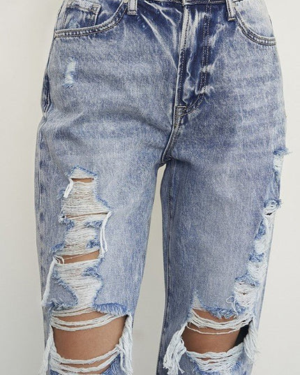 Insane Gene Stonewashed High Waist Ripped Boyfriend Jeans - Sleekdenim.com