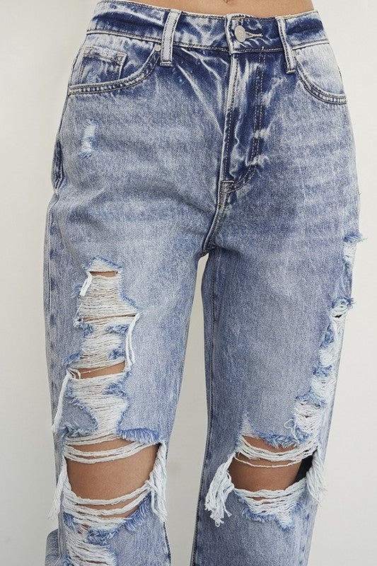 Insane Gene Stonewashed High Waist Ripped Boyfriend Jeans - Sleekdenim.com