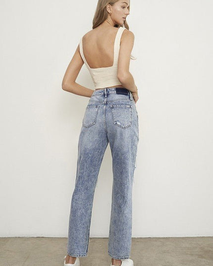 Insane Gene Stonewashed High Waist Ripped Boyfriend Jeans - Sleekdenim.com