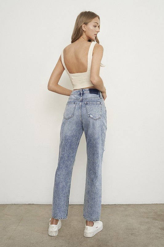Insane Gene Stonewashed High Waist Ripped Boyfriend Jeans - Sleekdenim.com