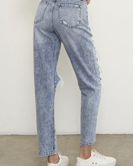 Insane Gene Stonewashed High Waist Ripped Boyfriend Jeans - Sleekdenim.com