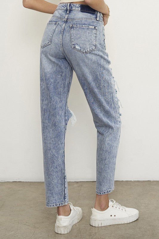 Insane Gene Stonewashed High Waist Ripped Boyfriend Jeans - Sleekdenim.com
