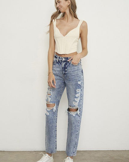 Insane Gene Stonewashed High Waist Ripped Boyfriend Jeans - Sleekdenim.com
