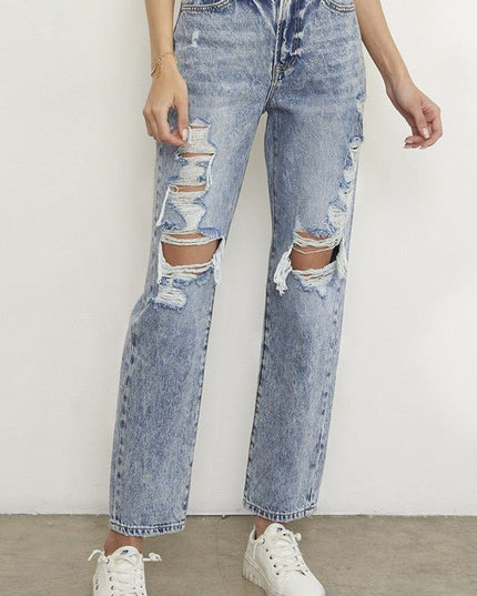 Insane Gene Stonewashed High Waist Ripped Boyfriend Jeans - Sleekdenim.com
