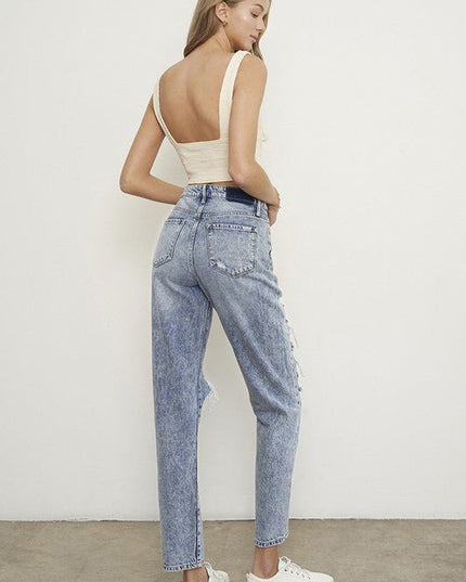 Insane Gene Stonewashed High Waist Ripped Boyfriend Jeans - Sleekdenim.com