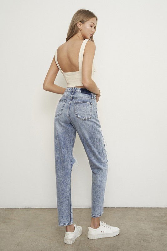 Insane Gene Stonewashed High Waist Ripped Boyfriend Jeans - Sleekdenim.com
