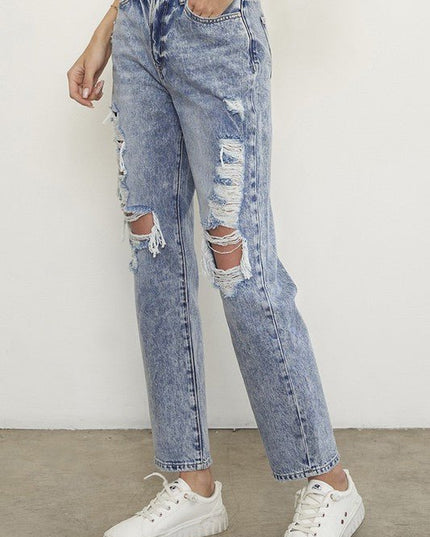 Insane Gene Stonewashed High Waist Ripped Boyfriend Jeans - Sleekdenim.com