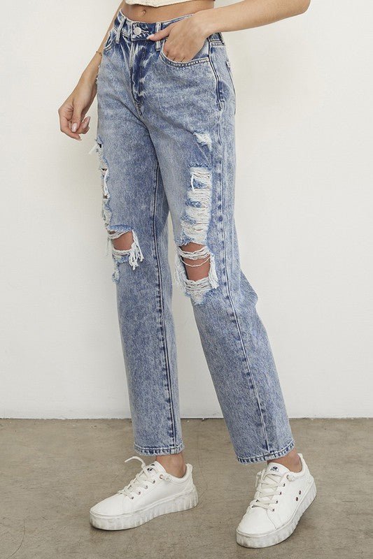 Insane Gene Stonewashed High Waist Ripped Boyfriend Jeans - Sleekdenim.com