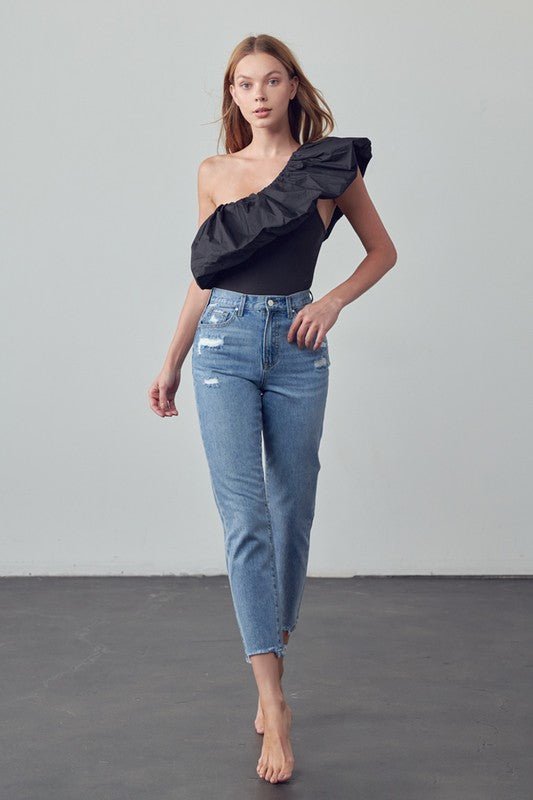 INSANE GENE TAPERED HEM CROPPED HIGH RISE GIRLFRIEND JEANS - Sleekdenim.com