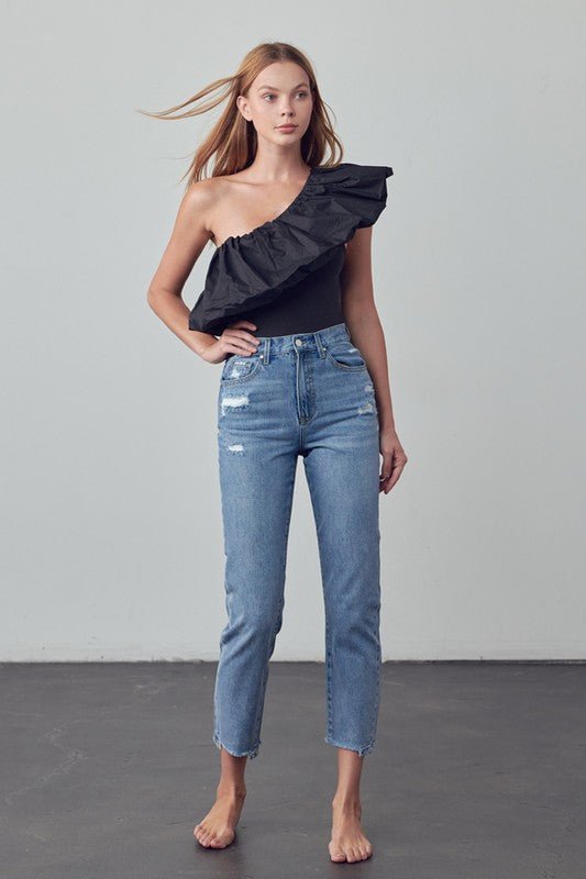 INSANE GENE TAPERED HEM CROPPED HIGH RISE GIRLFRIEND JEANS - Sleekdenim.com