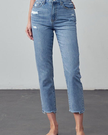 INSANE GENE TAPERED HEM CROPPED HIGH RISE GIRLFRIEND JEANS - Sleekdenim.com