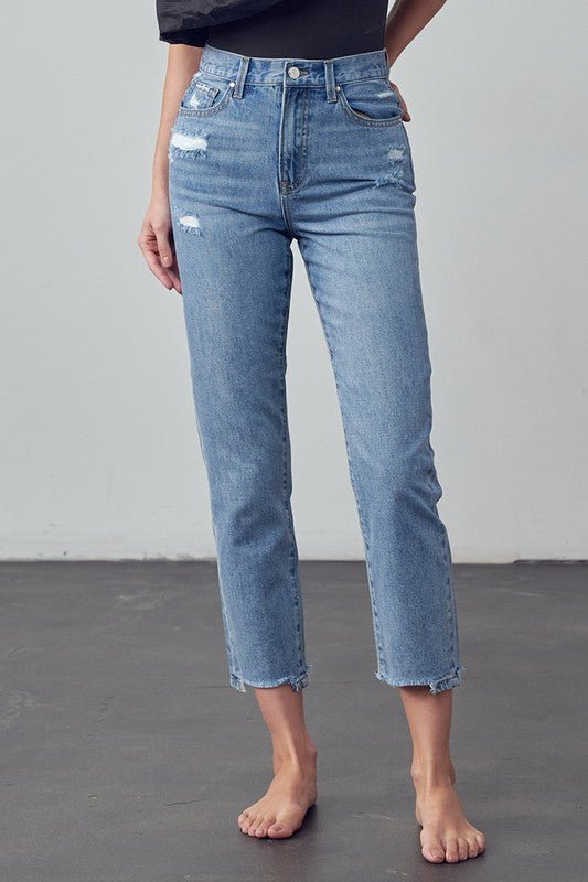 INSANE GENE TAPERED HEM CROPPED HIGH RISE GIRLFRIEND JEANS - Sleekdenim.com