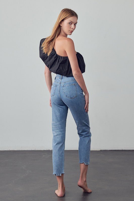 INSANE GENE TAPERED HEM CROPPED HIGH RISE GIRLFRIEND JEANS - Sleekdenim.com