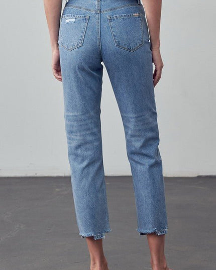 INSANE GENE TAPERED HEM CROPPED HIGH RISE GIRLFRIEND JEANS - Sleekdenim.com