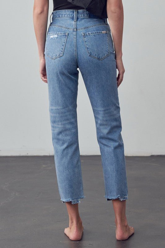 INSANE GENE TAPERED HEM CROPPED HIGH RISE GIRLFRIEND JEANS - Sleekdenim.com