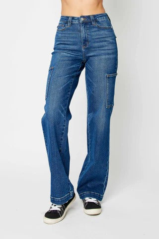 Judy Blue High Waist Cargo Wide Leg Denim Jeans 88725 - Sleekdenim.com