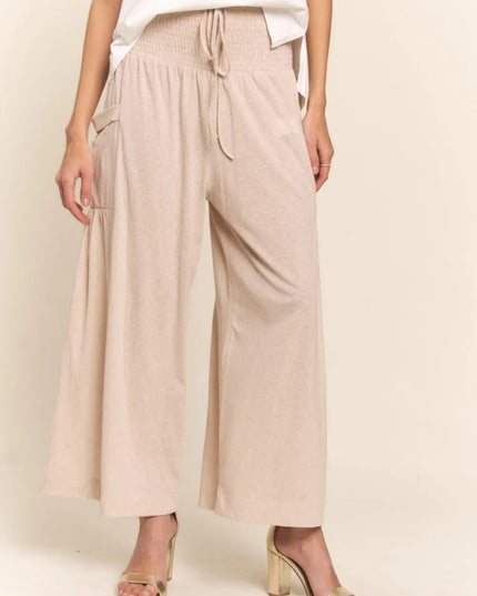 J.NNA Smocked Waist Boho Wide Leg Pants with Pockets - Sleekdenim.com