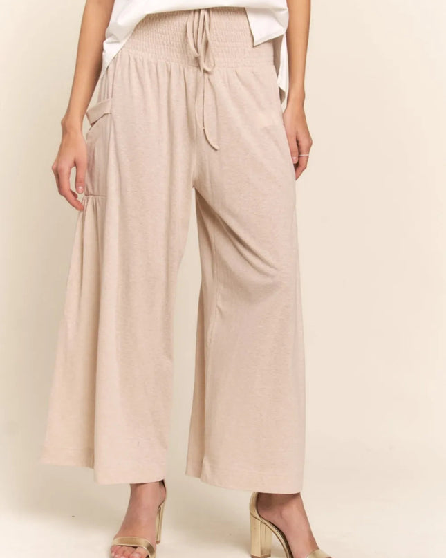 J.NNA Smocked Waist Boho Wide Leg Pants with Pockets - Sleekdenim.com