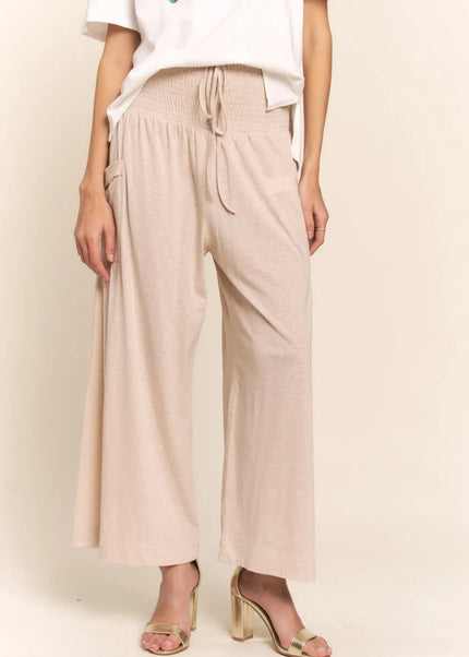 J.NNA Smocked Waist Boho Wide Leg Pants with Pockets - Sleekdenim.com