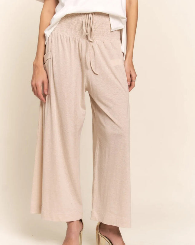 J.NNA Smocked Waist Boho Wide Leg Pants with Pockets - Sleekdenim.com