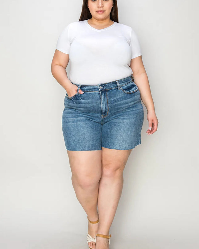 Judy Blue Full Size High Waist Slim Denim Shorts - Sleekdenim.com
