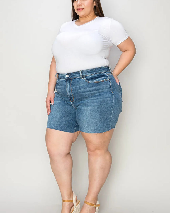 Judy Blue Full Size High Waist Slim Denim Shorts - Sleekdenim.com