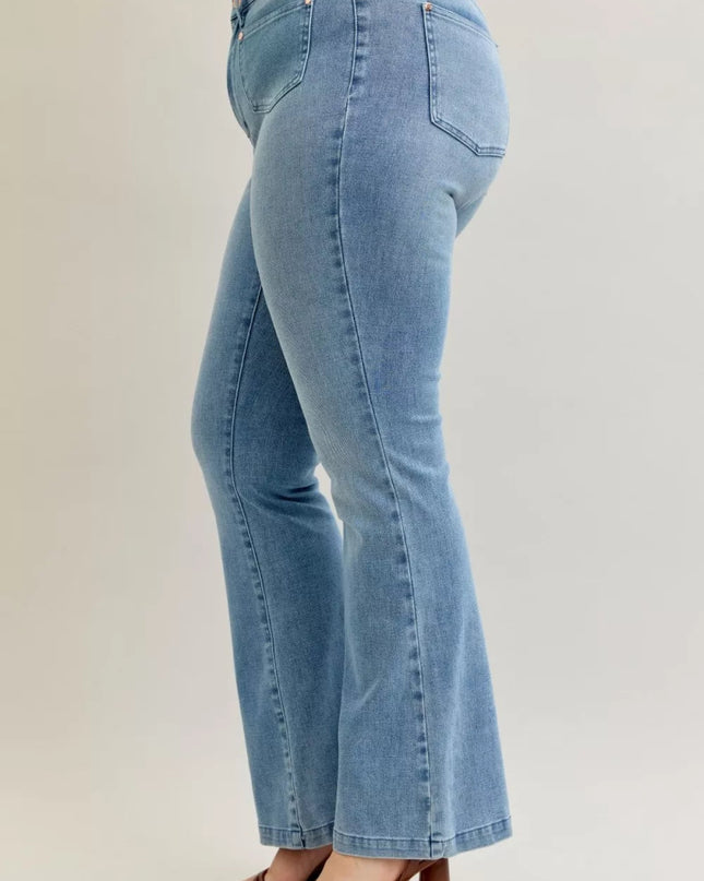 Judy Blue Full Size Mid Rise Bootcut Jeans with Contrast Wash & Front Patch Pockets Plus Size - Sleekdenim.com
