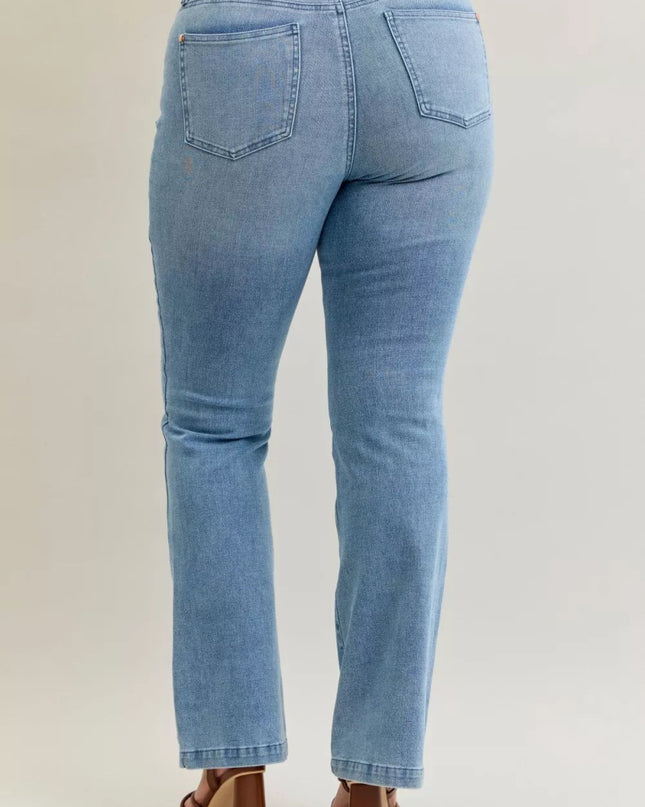 Judy Blue Full Size Mid Rise Bootcut Jeans with Contrast Wash & Front Patch Pockets Plus Size - Sleekdenim.com