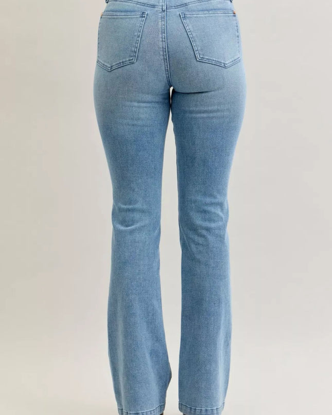 Judy Blue Full Size Mid Rise Bootcut Jeans with Contrast Wash & Front Patch Pockets Plus Size - Sleekdenim.com