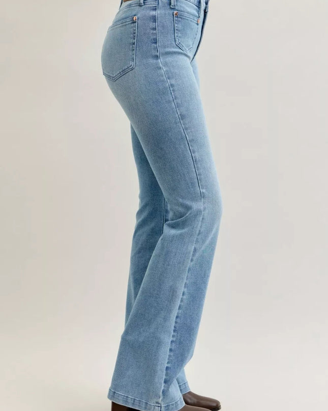 Judy Blue Full Size Mid Rise Bootcut Jeans with Contrast Wash & Front Patch Pockets Plus Size - Sleekdenim.com