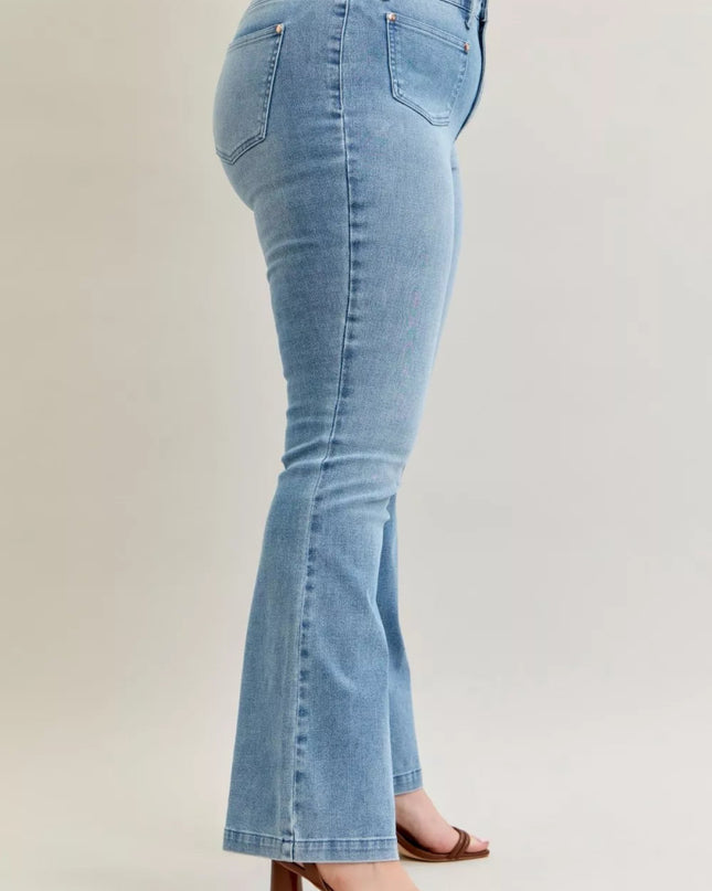 Judy Blue Full Size Mid Rise Bootcut Jeans with Contrast Wash & Front Patch Pockets Plus Size - Sleekdenim.com