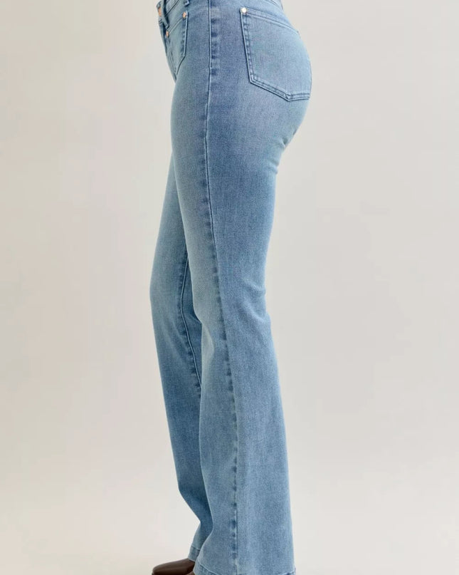 Judy Blue Full Size Mid Rise Bootcut Jeans with Contrast Wash & Front Patch Pockets Plus Size - Sleekdenim.com