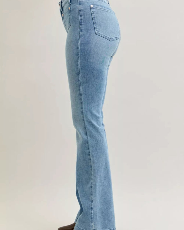 Judy Blue Full Size Mid Rise Bootcut Jeans with Contrast Wash & Front Patch Pockets Plus Size - Sleekdenim.com