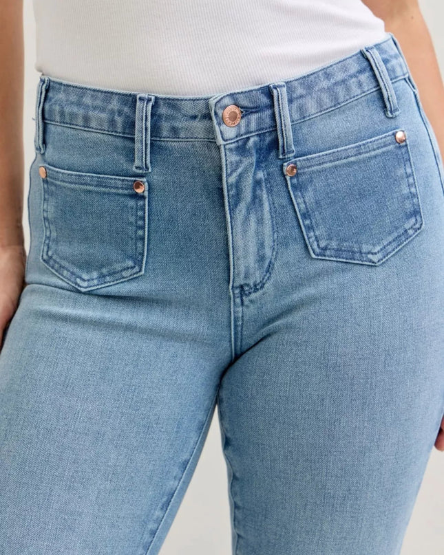 Judy Blue Full Size Mid Rise Bootcut Jeans with Contrast Wash & Front Patch Pockets Plus Size - Sleekdenim.com