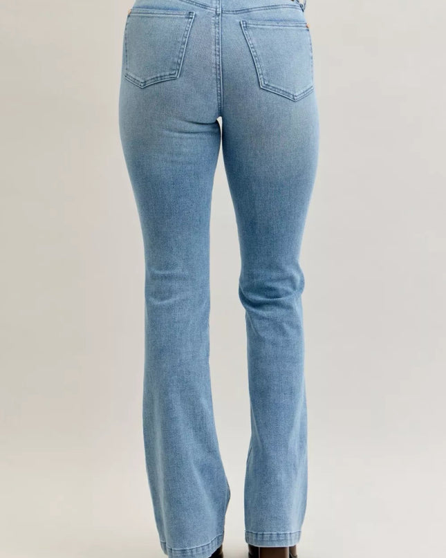 Judy Blue Full Size Mid Rise Bootcut Jeans with Contrast Wash & Front Patch Pockets Plus Size - Sleekdenim.com