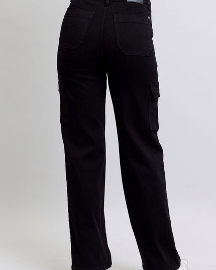 Judy Blue High Waist Cargo Wide Leg Black Denim Jeans 88886 - Sleekdenim.com