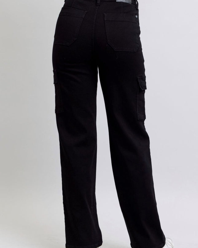 Judy Blue High Waist Cargo Wide Leg Black Denim Jeans 88886 - Sleekdenim.com