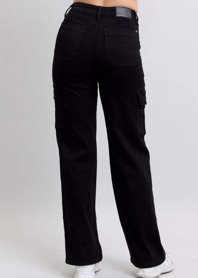 Judy Blue High Waist Cargo Wide Leg Black Denim Jeans 88886 - Sleekdenim.com