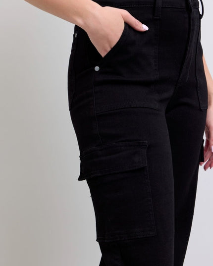 Judy Blue High Waist Cargo Wide Leg Black Denim Jeans 88886 - Sleekdenim.com